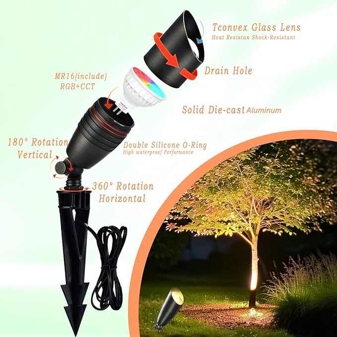 Spotlights: 12V RGB+CCT Low Voltage Landscape Lights, Die-Cast Aluminum, 5W