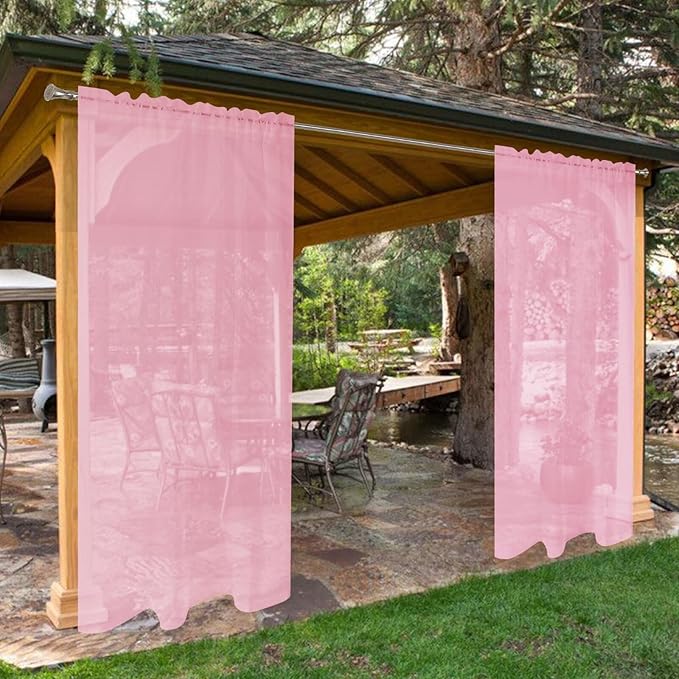 SpaceDresser Waterproof Outdoor Sheer Curtains for Patio - 4 Panels Rod Pocket Indoor Voile Sheer Curtain for Living Room,52W x 108L inch, Light Pink