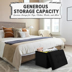 LINMAGCO Storage Ottoman Folding Foot Stool Foot Rest with Side Pocket Modern Ottoman with Storage Short Sofa Stool Linen Cloth 17x13x13(Black)