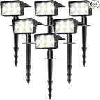 Solar Spot Lights Outdoor with 60 LED & Auto On/Off, 6 Pack Solar Lights Outdoor Waterproof IP68 with 3 Lighting Modes, 2-in-1 Solars Landscape Light for Outside, Garden, Yard(Cool White)