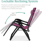 Best Choice Products Oversized Zero Gravity Chair, Folding Outdoor Patio Recliner, XL Anti Gravity Lounger w/Removable Cushion, Cup Holder, Side Tray, 350lb Capacity - Amethyst Purple