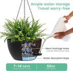 13 Inch 2 Pack Large Self Watering Hanging Planters for Indoor Outdoor Plants, Hanging Plant Pots with Removable 50 Oz Reservoir, Plastic Hanging Basket for Window Porch Garden Balcony, Black