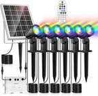 MEIHUA Solar Spot Lights Outdoor Color Changing, 6 in 1 Solar Landscape Lighting RGB Spotlights with Remote Control, IP66 Waterproof Solar Lights Outdoor Garden for Pathway Yard Pool Tree