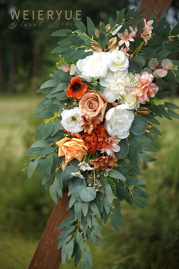 Artificial Flower Swag Set, 2 Pack in Caramel and White, 32 Inch Silk Blend