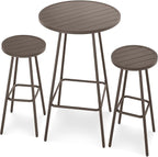 Best Choice Products 3-Piece Patio Dining Set, Bar Height, Outdoor Bistro Set, Outdoor Round Bar Table w/ 2 Bar Stools, Steel - Taupe
