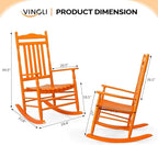 VINGLI Wooden Rocking Chair, Outdoor Chair with 450 lbs Support, Relaxing Rocker with Solid Wood High Back Seat Reclining Seat for Deck, Garden, Backyard, Porch, Indoor or Outdoor Use (Orange, 1PC)