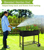 Raised Garden Bed with Legs for Outdoor Plants, Standing Elevated Planter Box Cart on Wheels for Vegetables Flower Herb Patio, Black
