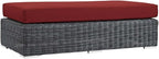 Modway Summon Wicker Rattan Outdoor Patio Sunbrella® Fabric Rectangle Ottoman in Canvas Red