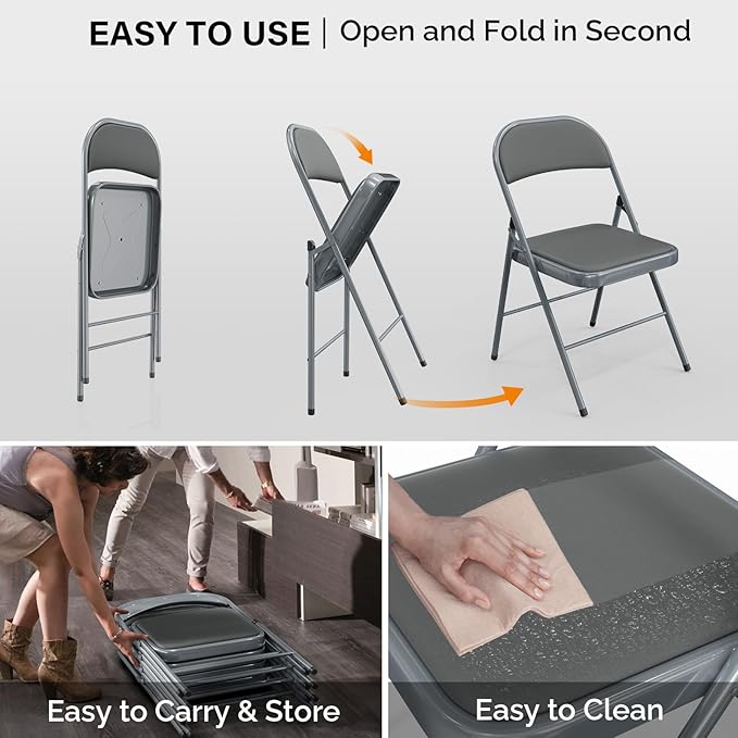 VINGLI 20 Pack Folding Chairs with Padded Seats, Metal Frame with Pu Leather Seat & Back, Capacity 350 lbs, Gray