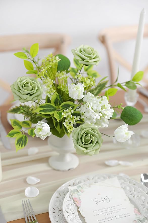 Artificial Plants Greenery Set, 42 Pcs, Grass Green Silk Stems