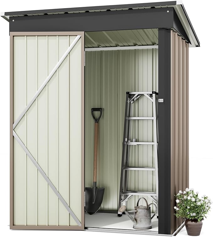 Storage Shed, 5 x 3 ft. Metal Utility Shed with Lockable Door, Brown