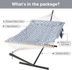 SUNCREAT Outdoor Double Hammock with Stand, Two Person Cotton Rope Hammock with Polyester Pad, Circle Pattern