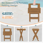 LUE BONA 27 inch Folding Side Table, HDPS Outside End Table for Patio, Porch, Deck, Pool, Weather Resistant, Teak Color Oil Printed