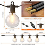 String Lights 100 FT Outdoor LED Patio Lights, 50 Bulbs, Warm White