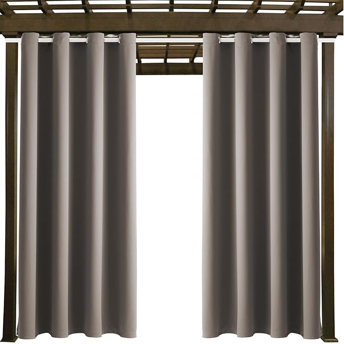 Waterproof Outdoor Curtain W52 x L84 - Grommet Top Sunlight Blocking Window Treatment Drapes Blackout Curtains for Home Bedroom Living Room Outdoor Patio Porch Pergola (Taupe, 2 Panels)