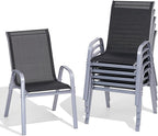 Patio Chairs Set of 6, Easily Set Up Stackable Outdoor Dining Chairs with High Back and Wide Seat, All Weather Breathable Outdoor Chairs Set of 6 with Metal Frame for Backyard Deck Pool, Black