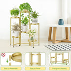 iDavosic.ly Plant Stand Indoor Outdoor, 6 Tier Corner Metal Flower Display Holder Shelf, Easy Assembly Folding Tall Orchid Rack for Patio Balcony Porch Garden Living Room House, Gold