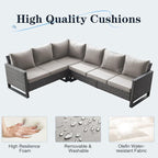 Belord Outdoor Sectional Sofa 6 Seater L Shaped Couch Wicker Patio Conversation Furniture Set Rattan Outdoor Furniture with Removable Washable Cushion, Brown/Grey