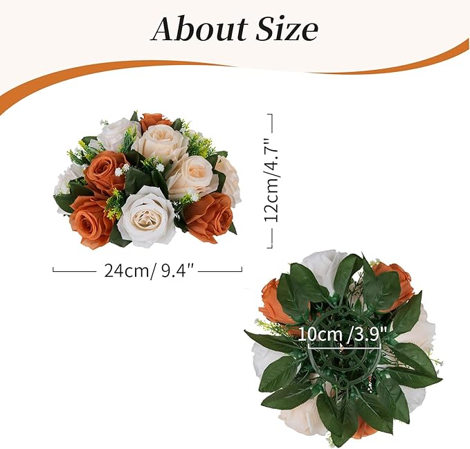Artificial Flowers Terracotta Silk Rose Balls for Centerpieces, 3-in-1