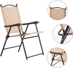 Giantex Set of 2 Patio Folding Chairs, Outdoor Patio Dining Chairs w/Armrest, Sling Back, Metal Frame, Outside Use for Lawn Camping Garden Pool Beach Yard Lounge, No Assembly, Yellow