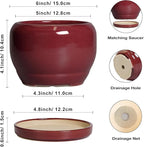 SQOWL 6 Inch Plant Pot - Ceramic Planter for Indoor Plants Outdoor, Round Planter with Drainage Hole and Saucer, Decorative Modern Small Flower Pots, Room Decor, Gifts for Plant Lovers, Red