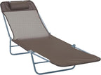 Outsunny Folding Chaise Lounge Chair, Pool Sun Tanning Chair, Outdoor Lounge Chair with Reclining Back, Breathable Mesh Seat, Headrest for Beach, Yard, Patio, Brown