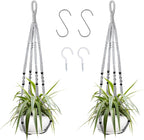Augshy 2 Packs Macrame Hanging Planter, Indoor Hanging Planter Basket with Wood Beads Decorative Macrame Pot Hanger for Home Decor (Grey)