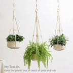 CADNLY Macrame Plant Hangers Indoor – Rope Hanging Plant Holder with Extender - Boho Hanging Planters Indoor - White Macrame Hanger Outdoor Flower Pot Holder from Ceiling Wall 3 Pack 6 Hooks
