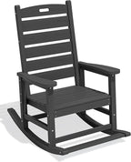 SERWALL Outdoor Rocking Chair, Oversized Rocking Chair with Footrest for Adults, HDPE All Weather Resistant Rocking Chairs for Patio, 350lbs Weight Capacity, Gray
