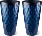 Glitzhome 23.75" H Tall Outdoor Planter, Set of 2 Wavy Texture Cobalt Blue Large Outdoor Planters, with Drainage Hole, Plastic Large Round Decorative Flower Plant Pot for Front Porch, Indoor