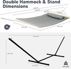 SUNCREAT Double Hammock with 15 ft Stand, Outdoor Hammock with Stand, Balance Straps, Light Gray