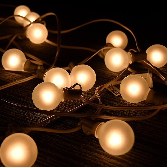 String Lights 25 Ft Frosted Globe G40 Bulbs, Warm White, Waterproof