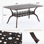 60" Cast Aluminum Outdoor Dining Table – Rectangular Red Copper Patio Table with 2" Umbrella Hole, Weather-Resistant for Garden, Backyard, and Lawn