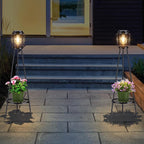Solar Lights with Plant Stand, Outdoor Floor Lamp, Waterproof Solar LED Edison Bulb Light Flower Shelf for Patio Porch Deck Yard Garden Decor-1 Pack
