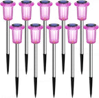 DenicMic Solar Lights Outdoor 10 Pack Waterproof Pink LED Stainless Steel Stake Outside Lights for Yard Pathway Garden Driveway Walkway Landscape Path Lighting Mothers Day Gifts for Mom