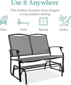 Best Choice Products 2-Person Outdoor Patio Swing Glider Steel Bench Loveseat Rocker for Deck, Porch w/Textilene Fabric, Steel Frame - Gray