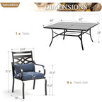 Sophia and William Outdoor Patio Dining Set for 8, Outdoor Table and Chairs, Removable Seat Cushions, Black 37" Patio Dining Table,Blue