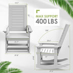 GREENVINES Outdoor Rocking Chairs | Set of 4 | Porch Rocker | HDPE Plastic | White | Oversized Rockers | High Back | Big & Tall | Ladder Back | for Patio Outside Backyard Balcony Garden