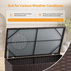 VINGLI Outdoor Coffee Table with Storage, All-Weather Dark Brown Wicker Patio Table for Garden, Balcony, Backyard