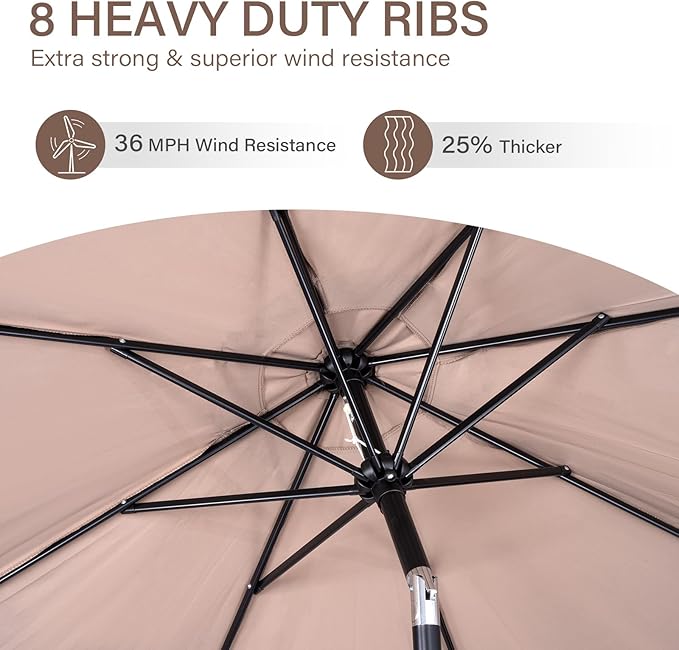 Backyard Expressions 9 ft. Patio Umbrella, Market Table Umbrella w/Tilt and Crank, 8 Ribs