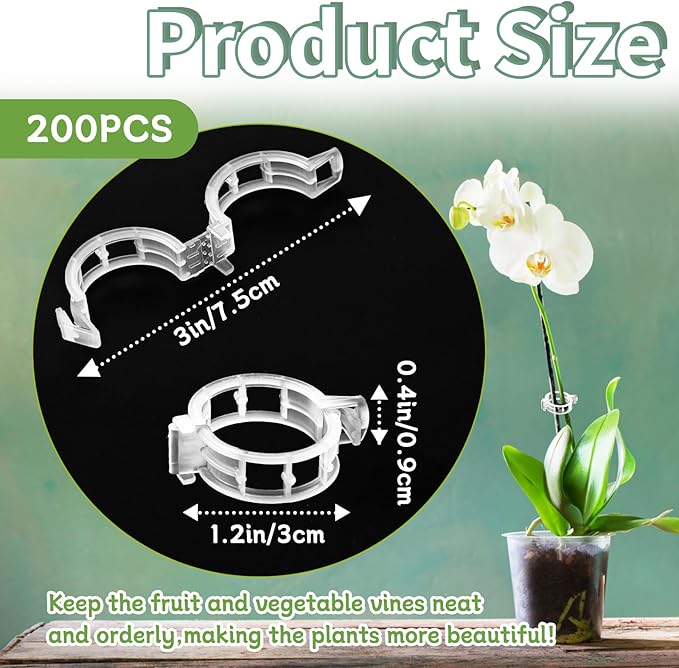 OJYUDD 200 Pcs White Plant Support Garden Clips,Secured Plastic Plant Clip,Tomato Vine Clips,Climbing Plant Support Clips for Flower Vine Twine Orchid