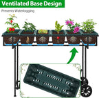 YBING Elevated Raised Garden Bed with Legs Outdoor Mobile Herb Garden Planter with Storage Shelf 6 Pocket Patio Raised Planter Boxes on Wheels Elevated Flower Bed 42x17x30in Green