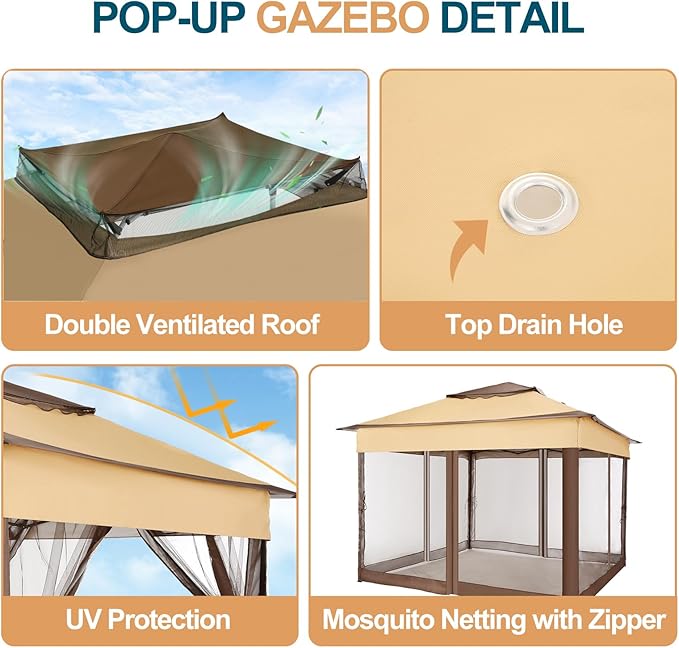 10x10 Pop Up Gazebos on Clearance 11x11 Canopy Tent Easy Up – Coffee