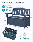 SERWALL HDPE Outdoor Storage Bench, All-Weather, UV-Resistant Deck Box with Waterproof Storage Bags, 57 Gallon Dual-Use Seat & Organizer Deck Boxes for Patio, Garden Tools & Pool (Navy Blue)
