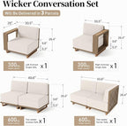 L Shaped Patio Furniture,Outdoor Rattan Wicker Sectional Sofa with 10''Ultra-Thick Cushions,All Weather Patio Conversation Set for Lawn Garden Backyard,Beige