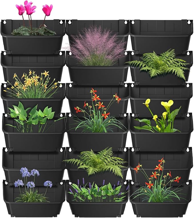 Hanging Vertical Wall Planter, 18 Pack Vertical Garden Planter, for Patio Outdoor Decor, Home Black Plastic Balcony Pot