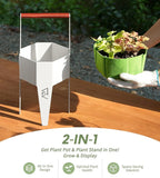 Planter with Stand, Metal 2 in 1 Portable Planter with Grow Bags & Handle, Stable Stylish Indoor Plant Pots with Stand, Modern Flower Pots Outdoor, 7.5'' x 17.3'', White, Plant Not Included