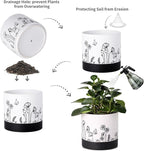 Nihow Ceramic Plant Pot: 6 Inch Planter with Drainage Hole & Saucer for Indoor & Outdoor Plants - Cylinder Round Flower Pot for Succulent/Herbs/Violets - White