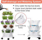 GameXcel Vertical Planter 5 Tier Stackable Planters Garden Planters Strawberry Herb Flower and Vegetable Planter Indoor Outdoor Gardening Pots with Removable Wheels and Tools White
