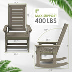 GREENVINES Outdoor Rocking Chairs | Set of 4 | Porch Rocker | HDPE Plastic | Wood Grain | Oversized Rockers | High Back | Big & Tall | Ladder Back | Desert Brown | for Patio Outside